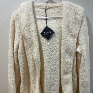 ZAFUL Comfy White Cardigan with Hood